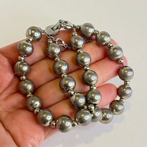 Monet Double Strand Metal Bead Bracelet Silver Tone Safety Clasp Vintage